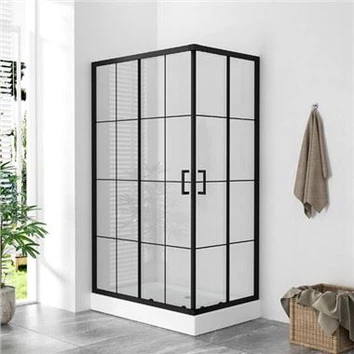 Cabina de ducha rectangular con marco negro mate y vidrio templado de 5 mm