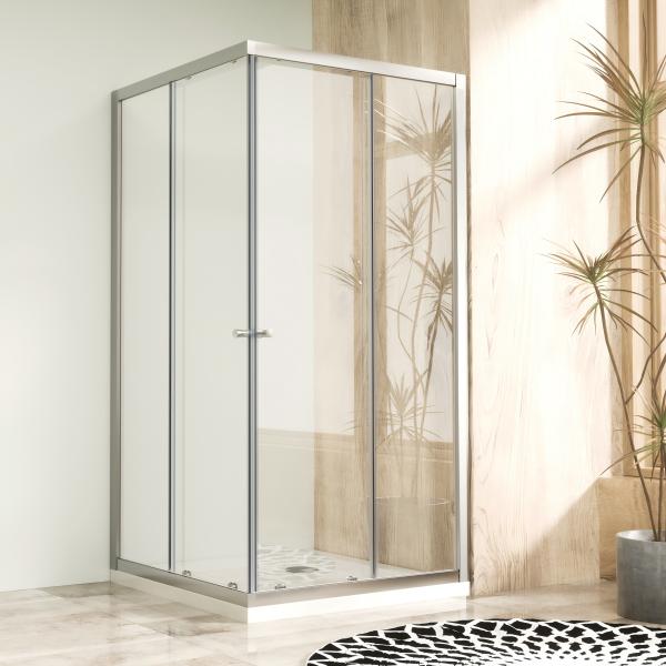 Square Shower Unit With Clear Glass And Whith Tray